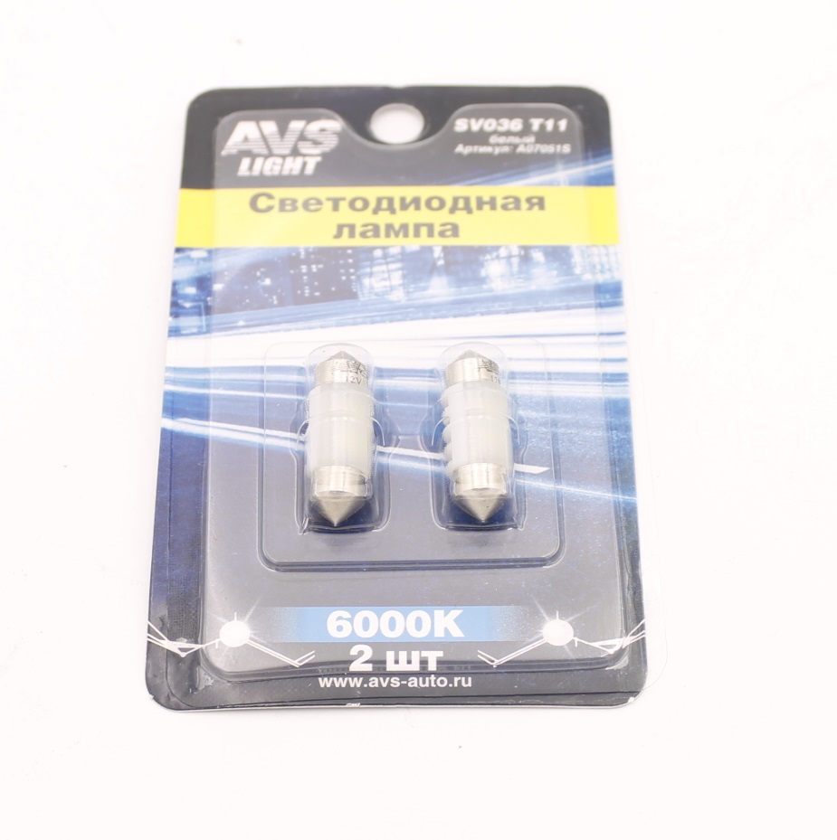 A07051S AVS ЛАМПА СВЕТОДИОДНАЯ T11 (SV8.5) 4SMD~28ММ. 2 ШТ