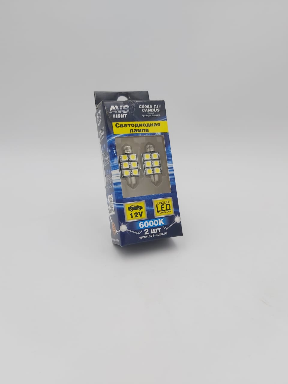 A80589S AVS ЛАМПА СВЕТОДИОДНАЯ Т11 (SV8.5/8) 36MM 6X5050 SMD CANBUS. БЛИСТЕР 2 ШТ
