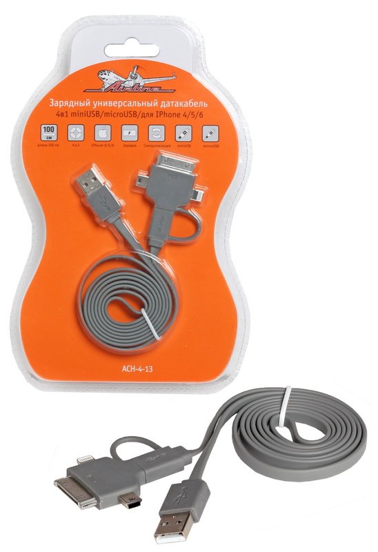 ACH413 OEM КАБЕЛЬ-ЗАРЯДКА 4 В 1 1MINIUSB MICROUSB IPHONE4 5 ACH-4-13
