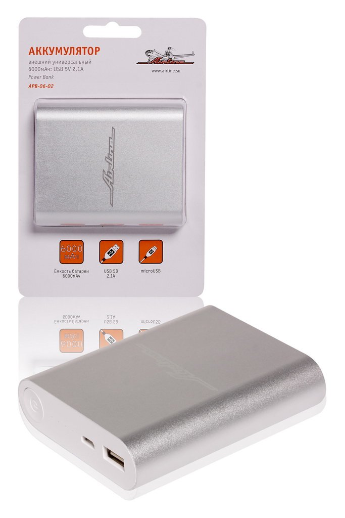 APB0602 AIRLINE АККУМУЛЯТОР ВНЕШНИЙ УНИВЕРСАЛЬНЫЙ ~6000МАЧ (2ХUSB 5V 2.1A) СМ