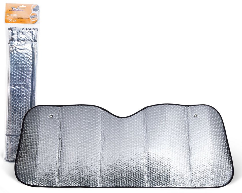 ASPS6001 AIRLINE ШТОРКА СОЛНЦЕЗАЩИТНАЯ НА ЛОБОВОЕ СТЕКЛО 125X60 СМ SILVER (ДВУХСТОРОННЯЯ ФОЛЬГА)